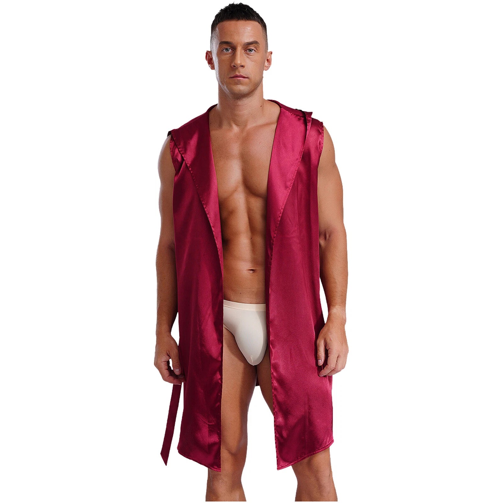 Mens Homewear Lace Up Pajama Robe With Belt Satin Nightwear Hot Spring Outfits
