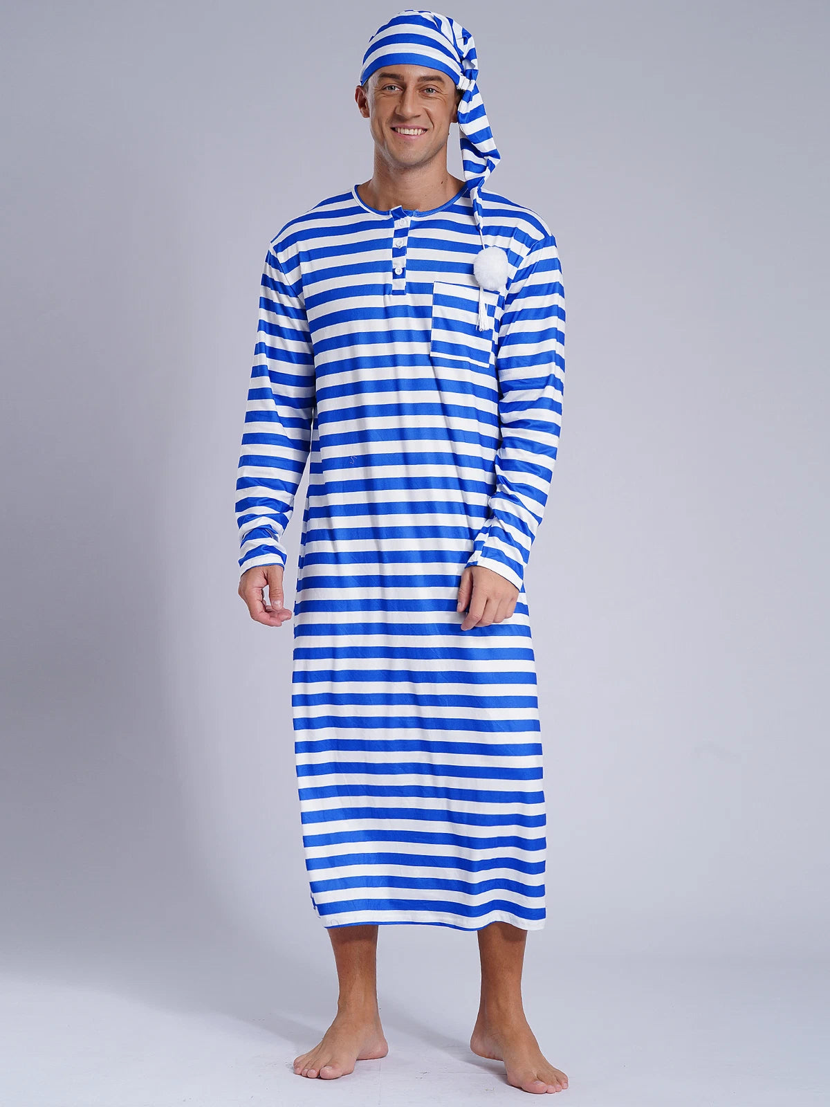 Mens Robe + Hat Set Raves Nightwear Christmas Bathrobe Sissy Home Dress-