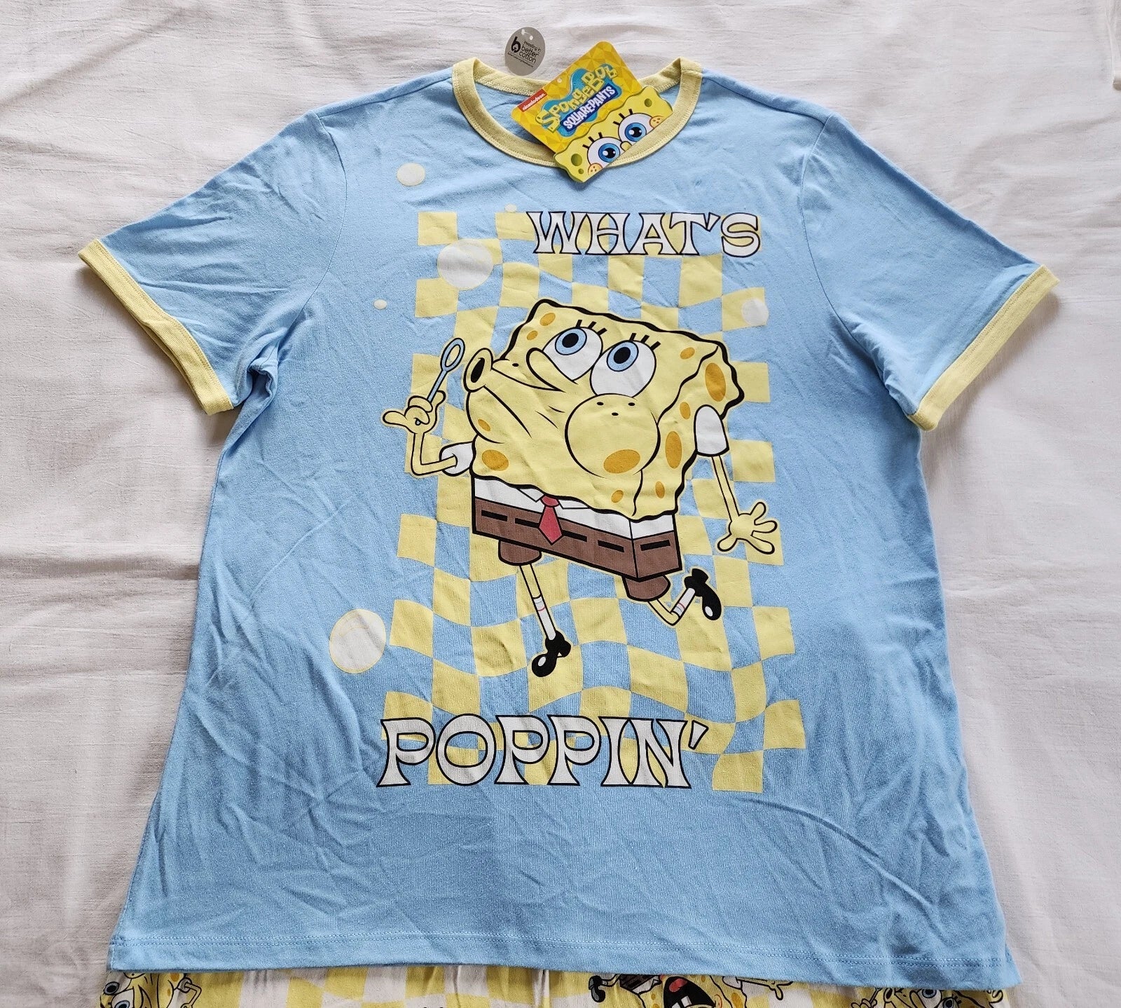 Spongebob Squarepants Mens Whats Poppin Printed 2 Piece Pyjama Set Size XL New