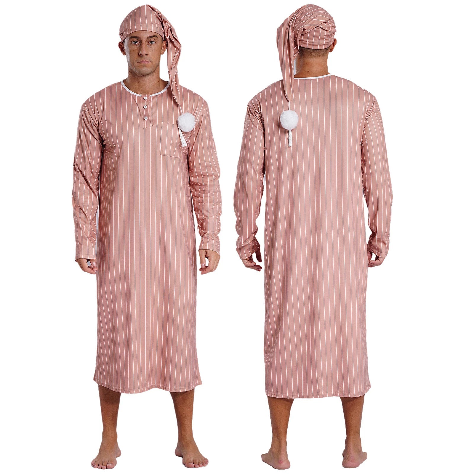 Mens Nightgowns Arabian Pajamas Striped Nightwear Loose Fit Up Cosplay Costume