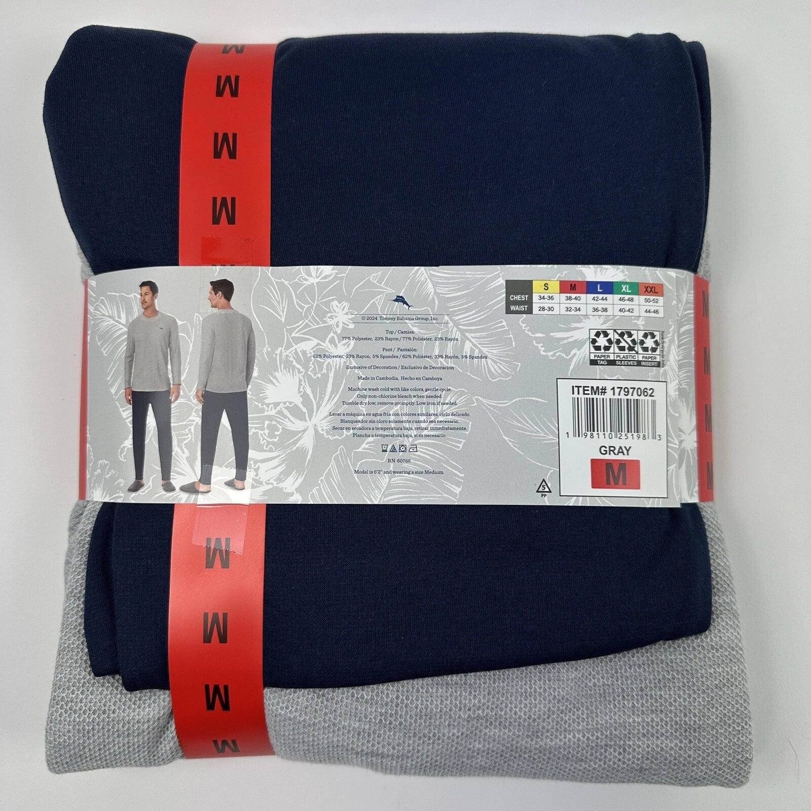 Tommy Bahama Pajamas Men's M Blue Grey Waffle Lounge Set 2-Piece Pants Shirt