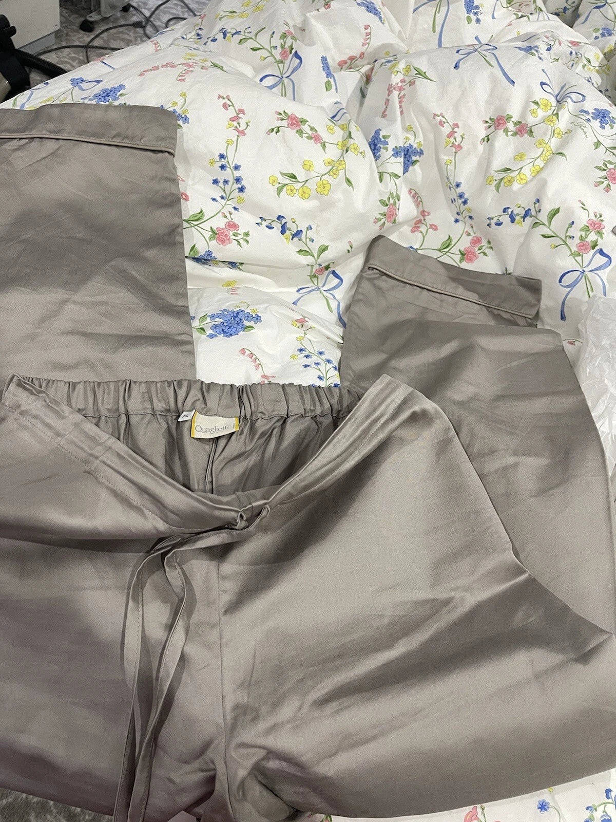 Quagliotti Italy New 2pc Men Pajamas L/XL Grey Taupe 100% Cotton Sateen