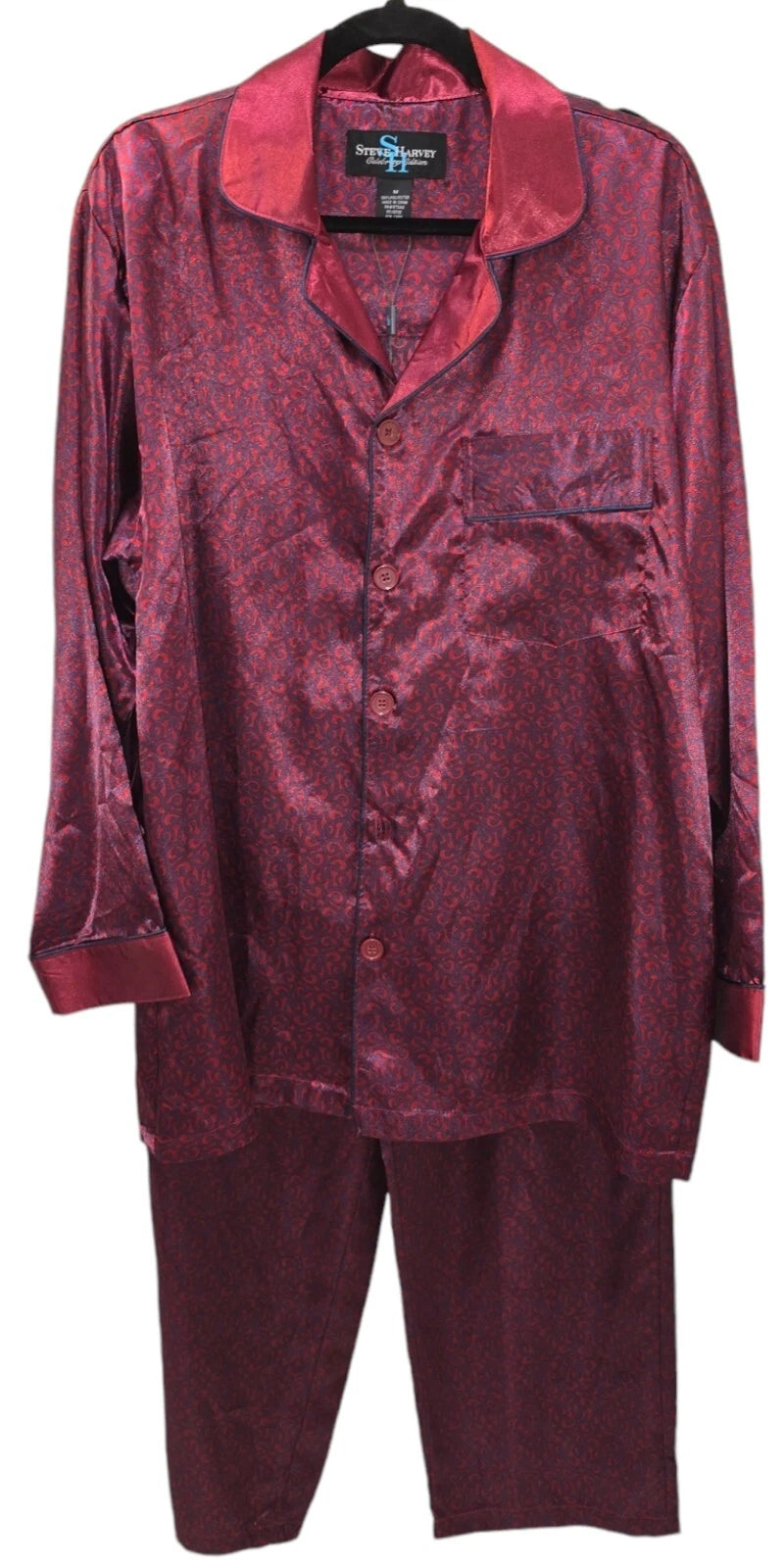 Men's Satin Pajama Set Steve Harvey Celebrity Edition RED NAVY Size M NWT