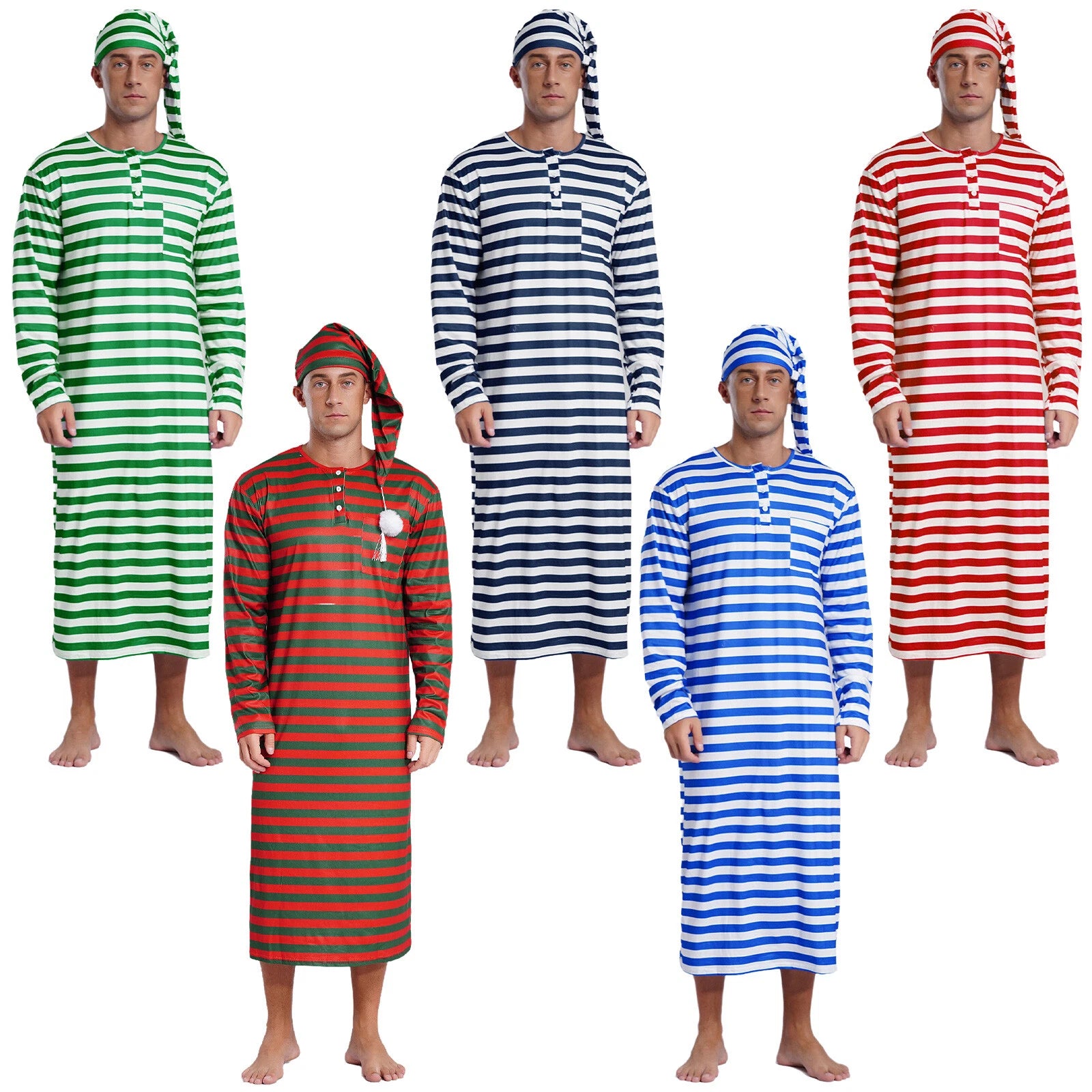 Mens Robe + Hat Set Raves Nightwear Christmas Bathrobe Sissy Home Dress-