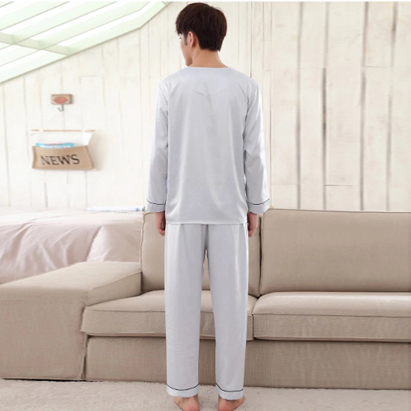 NWT 2PCS Mens Silk Satin Pajamas Sleepwear Pyjamas PJS Long Sleeve M031 M L XL