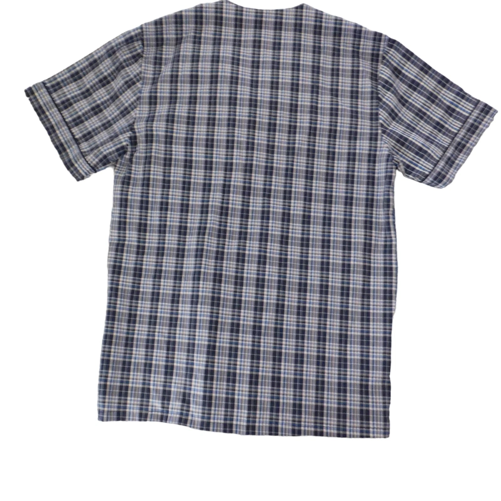 NEW Mens Cotton Pajamas Short Sleeve Shorts Blue Plaid Button Front Size Small