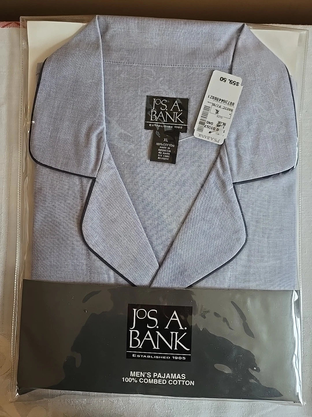 NEW Jos. A. Bank Men's Blue solid 2 pc. Pajamas Sz X-large 100% Cotton collared