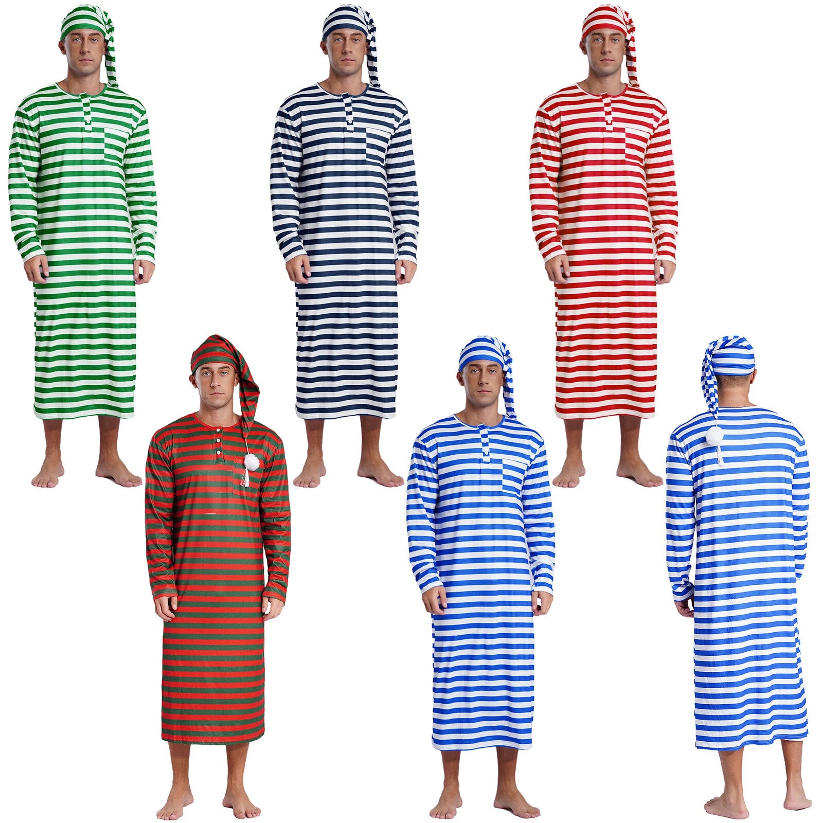 Mens Robe + Hat Set Raves Nightwear Christmas Bathrobe Sissy Home Dress-