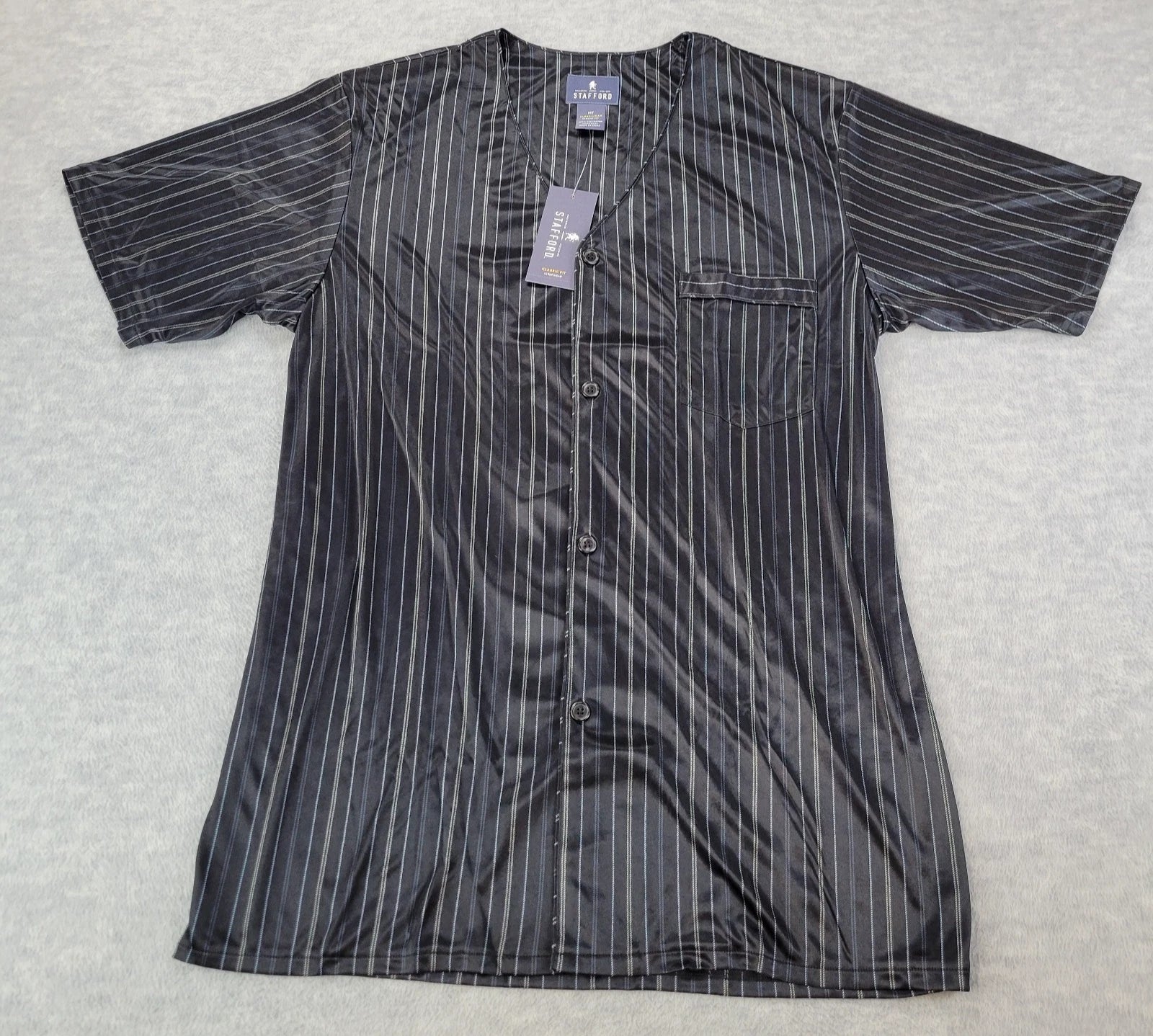 Stafford Pajama Set Satin Black Stripe Sleepwear S/S Shirt & Shorts Mens MT NWT