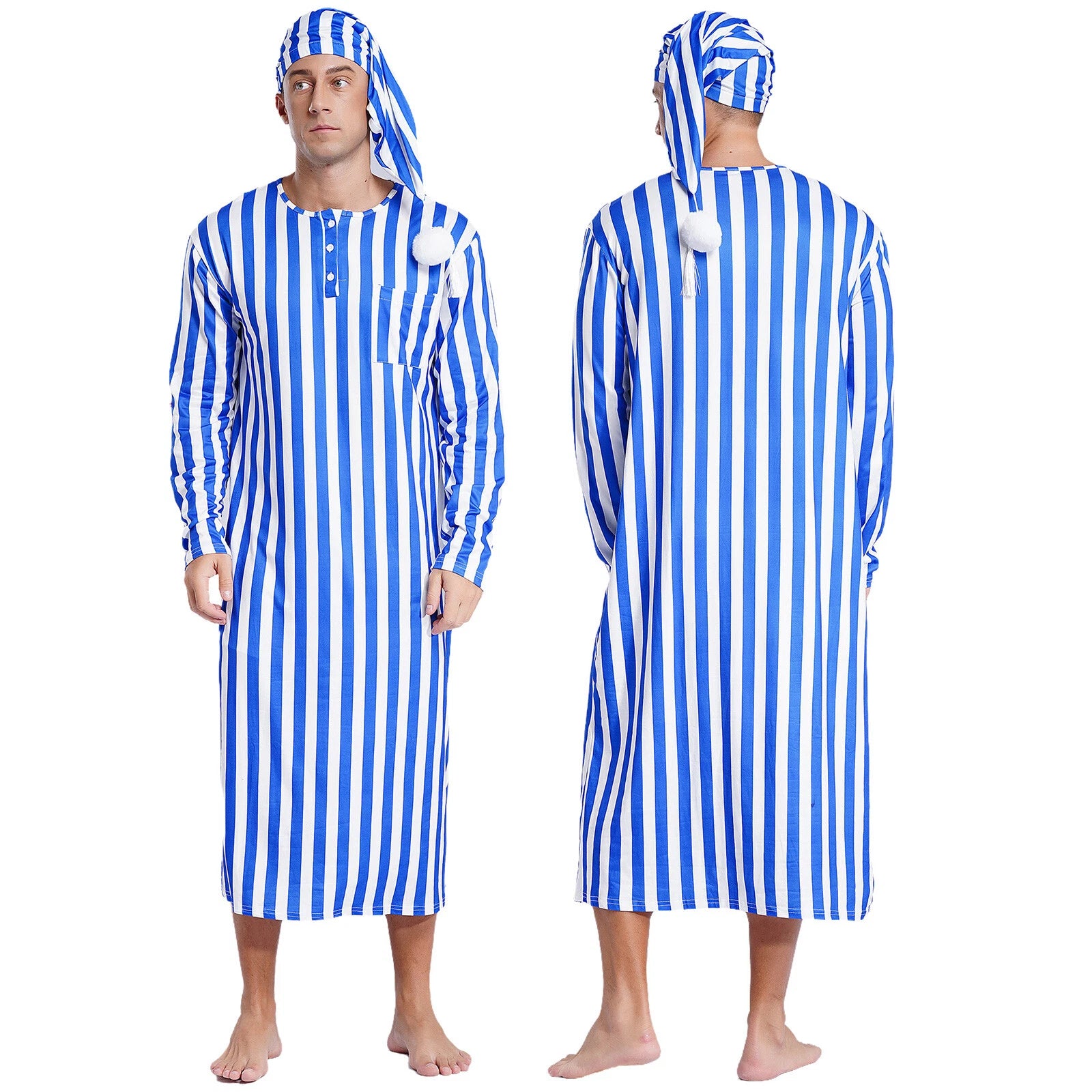 Mens Nightgowns Arabian Pajamas Striped Nightwear Loose Fit Up Cosplay Costume