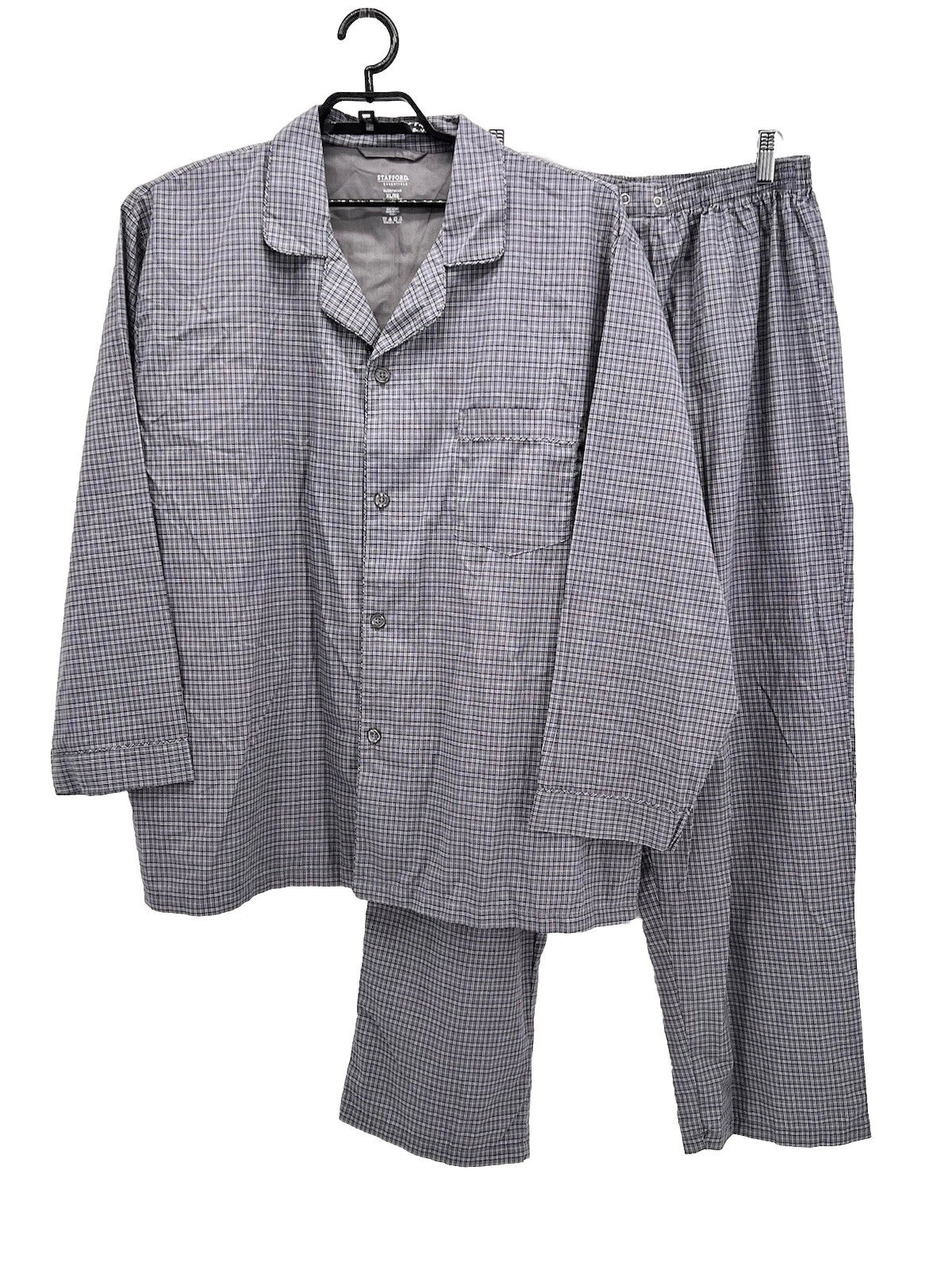Stafford Mens Pajama Set Gray Plaid XL Long Sleeves Pants Lightweight