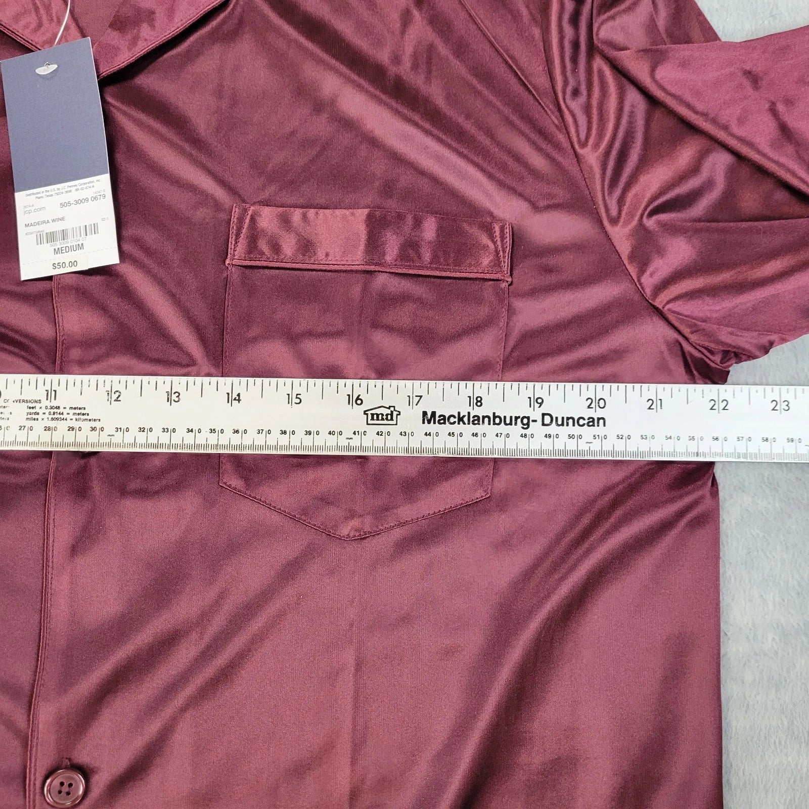Stafford Pajama Set Satin Madeira Wine Sleepwear L/S Shirt & Pants Mens M NWT