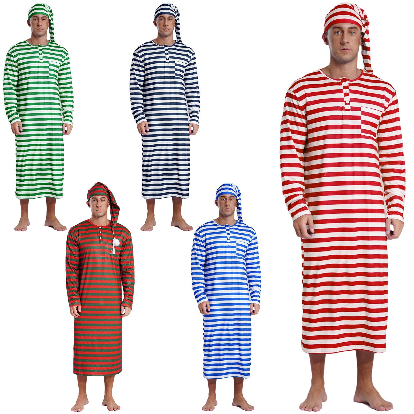 Mens Robe + Hat Set Raves Nightwear Christmas Bathrobe Sissy Home Dress-