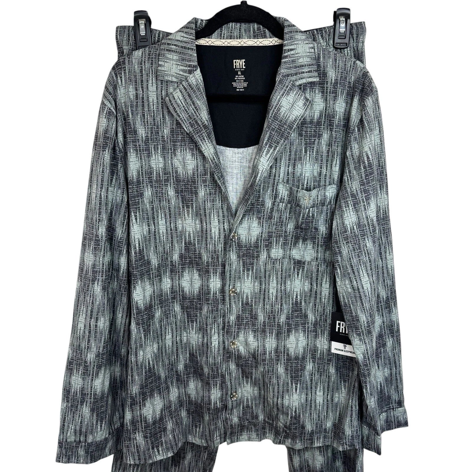 FRYE Gray & White Pattern Notched Premium Pajama SET Men's XL Soft NWT