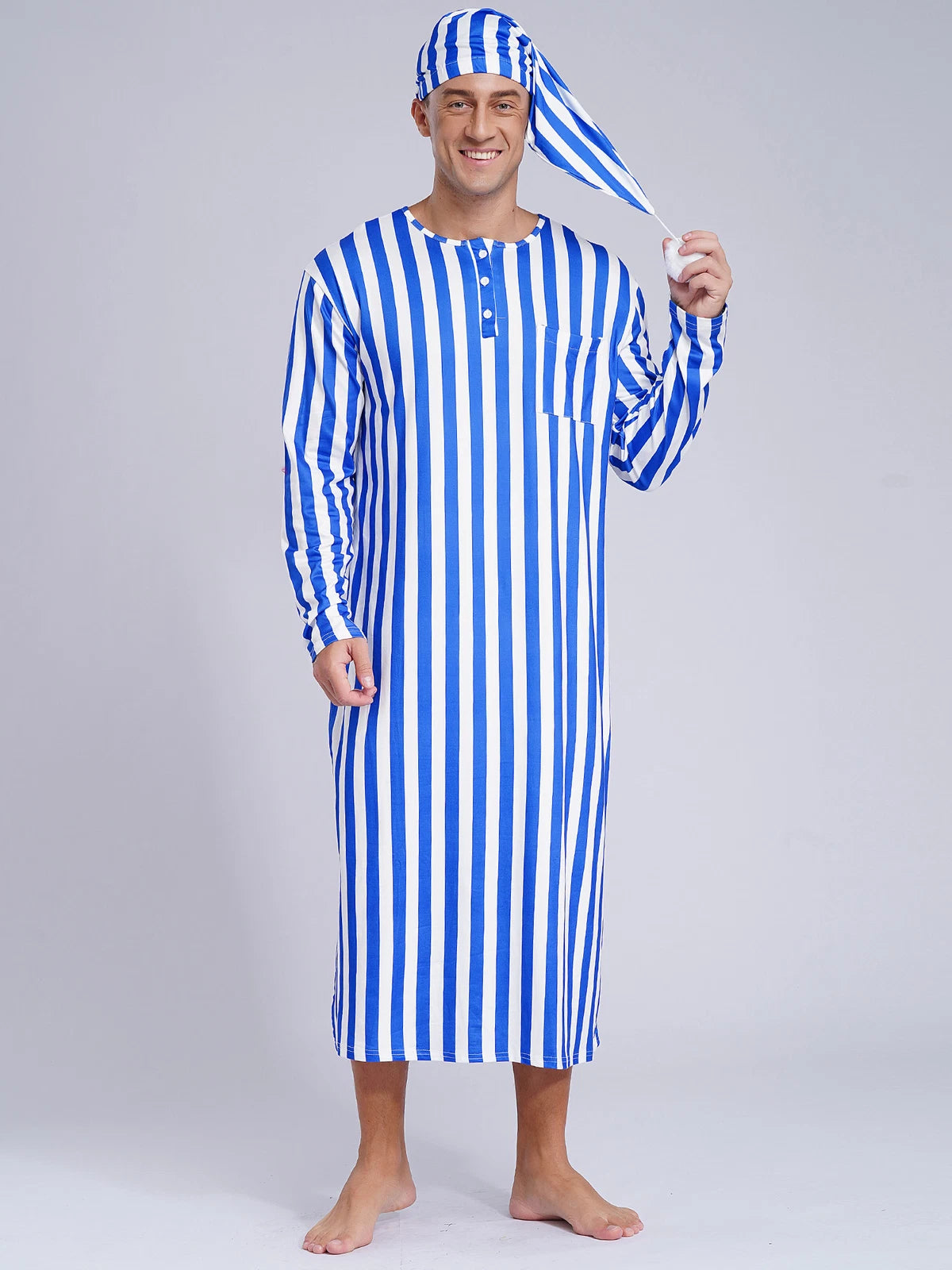 Mens Nightgowns Arabian Pajamas Striped Nightwear Loose Fit Up Cosplay Costume