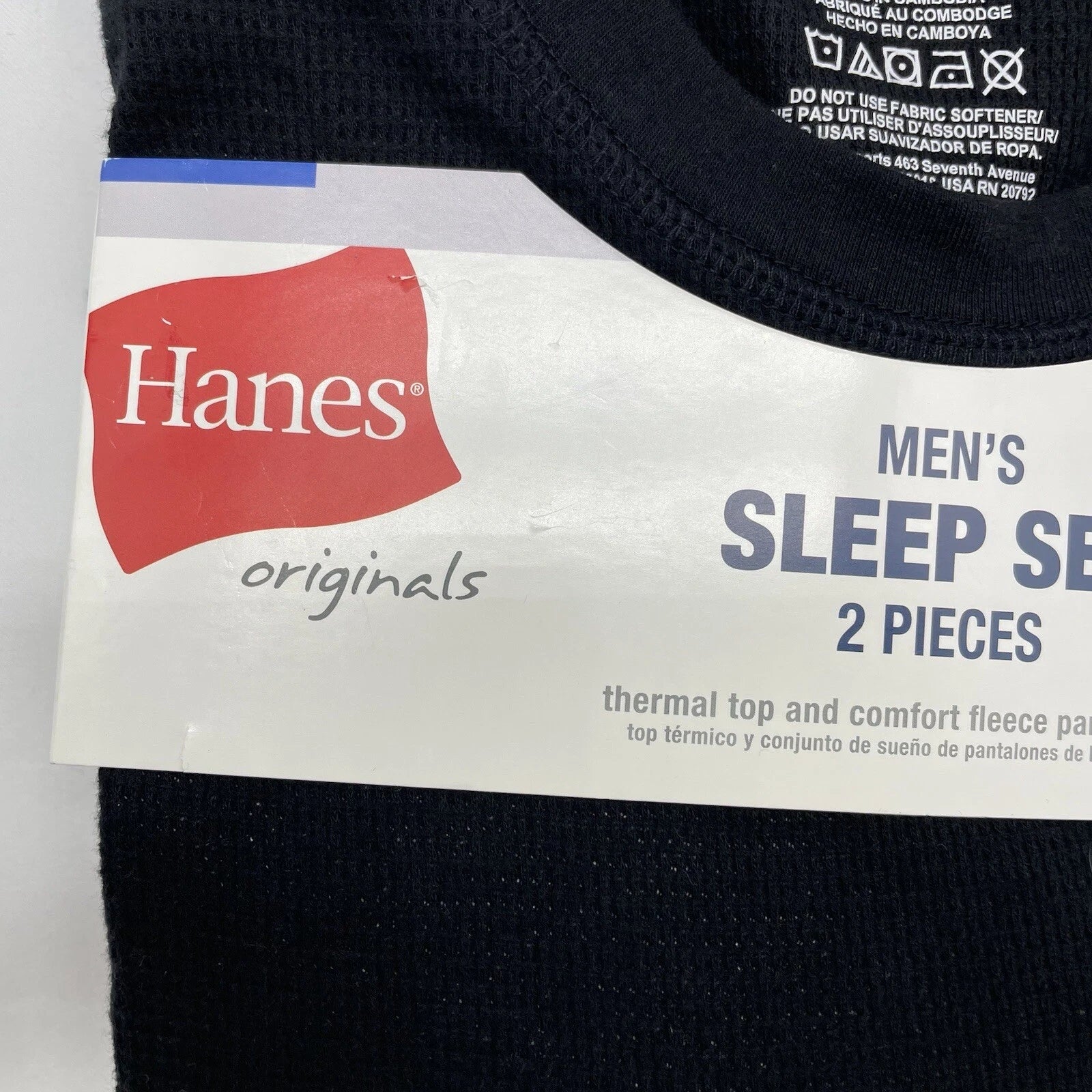 S Hanes Originals Men's 2 Pc Plaid Comfort Fleece Sleep Pajama Set Black SMALL