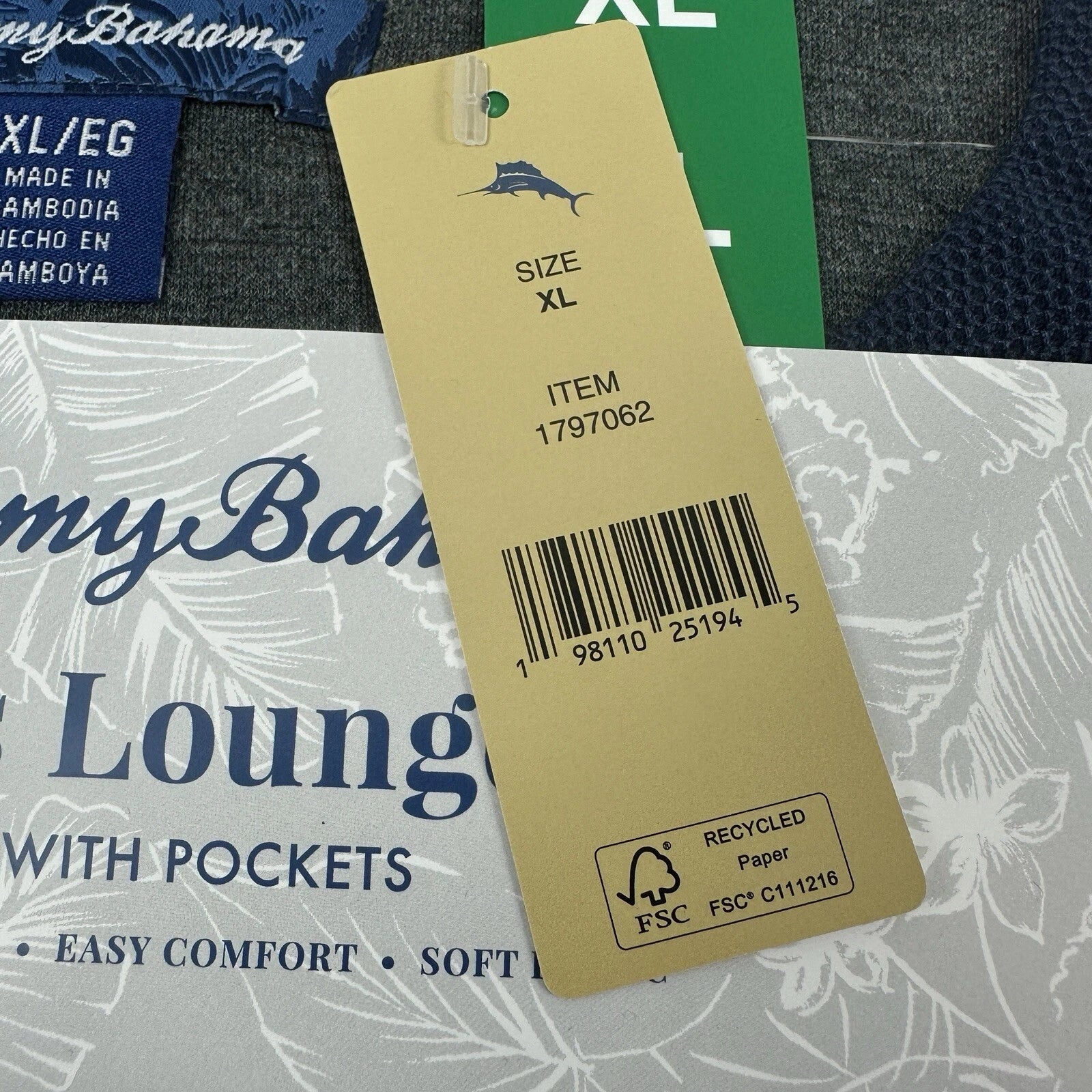 Tommy Bahama Pajamas Men's XL Blue Grey Waffle Lounge Set Pants Shirt Thermal