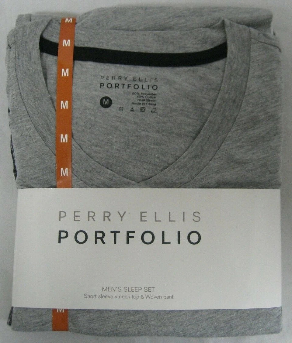 NEW Perry Ellis Portfolio Men's Sleep Set - Medium Grey/ Plaid  Retail $60 (1055
