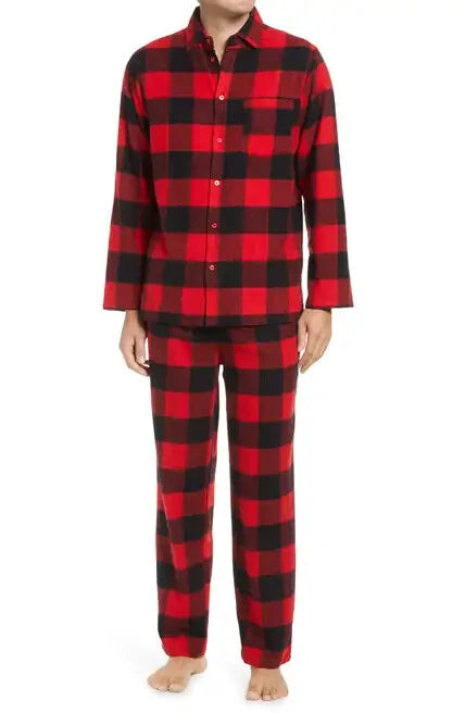 Nordstrom Pajama Set Mens MEDIUM Buffalo Plaid Flannel Long Sleeve Red $69 NEW