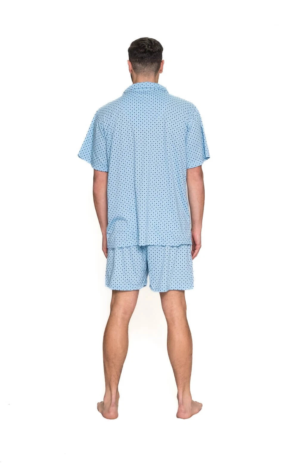 Mens Blue Diamond Print Short Sleeve Summer Cotton Pjs Pyjama Set
