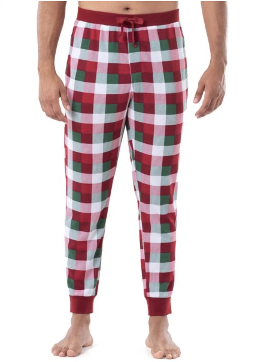Men's XL Red Green White Holiday Plaid 2 Pc Thermal Pajama Sleep Set NWT