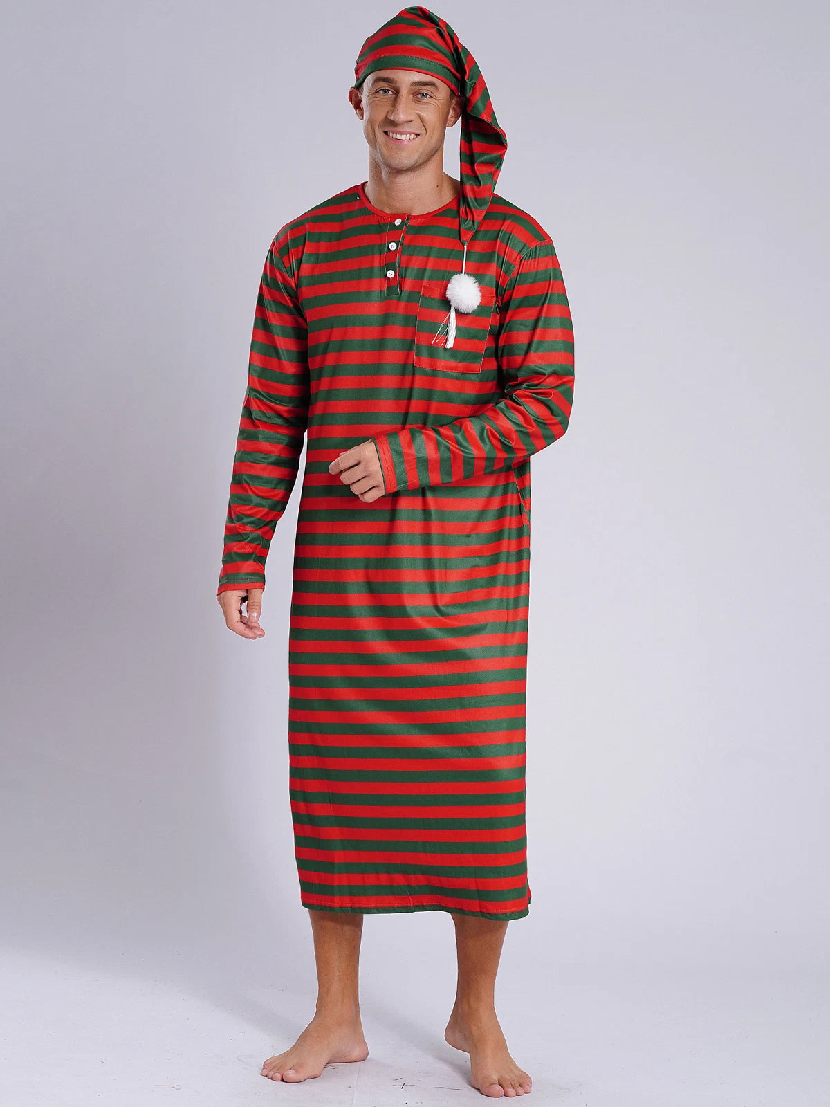 Mens Robe + Hat Set Raves Nightwear Christmas Bathrobe Sissy Home Dress-
