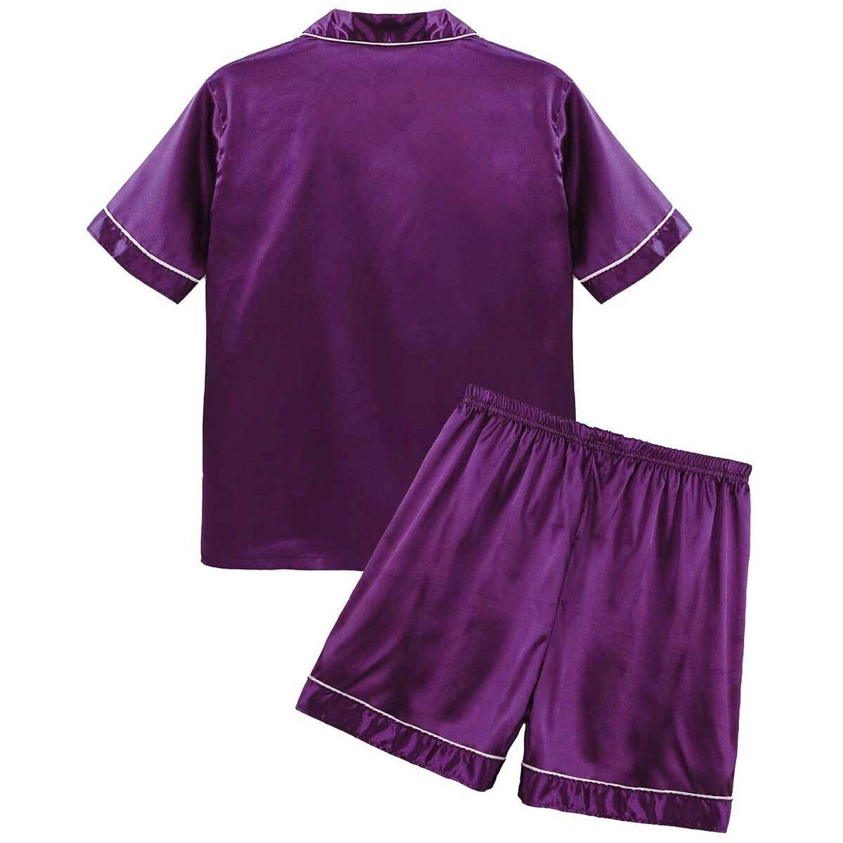 Men's Short Sleeve Satin Pajama Set with Shorts Classic Sleepwear Loungewear