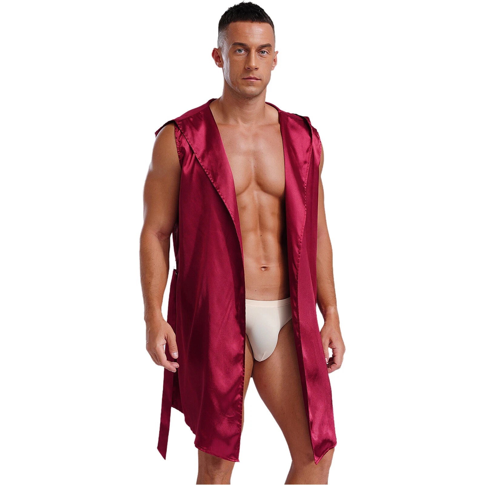 Mens Homewear Lace Up Pajama Robe With Belt Satin Nightwear Hot Spring Outfits