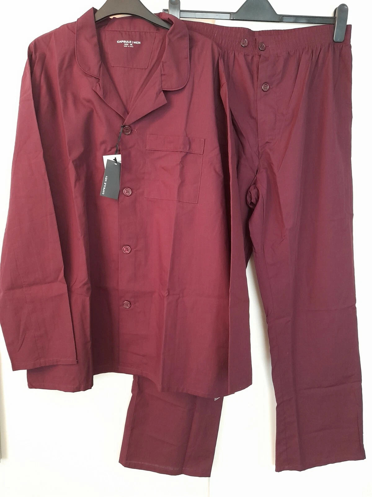 New Capsule Men's Plain Wine Long Pyjama Set Size UK XL