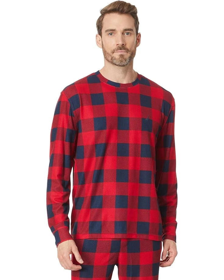 Nautica Men's Waffle Buffalo Plaid Pajama Pants Set, Nautica Red, XL