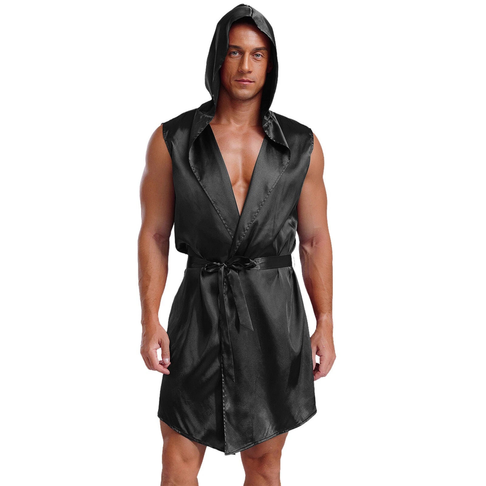 Mens Homewear Lace Up Pajama Robe With Belt Satin Nightwear Hot Spring Outfits