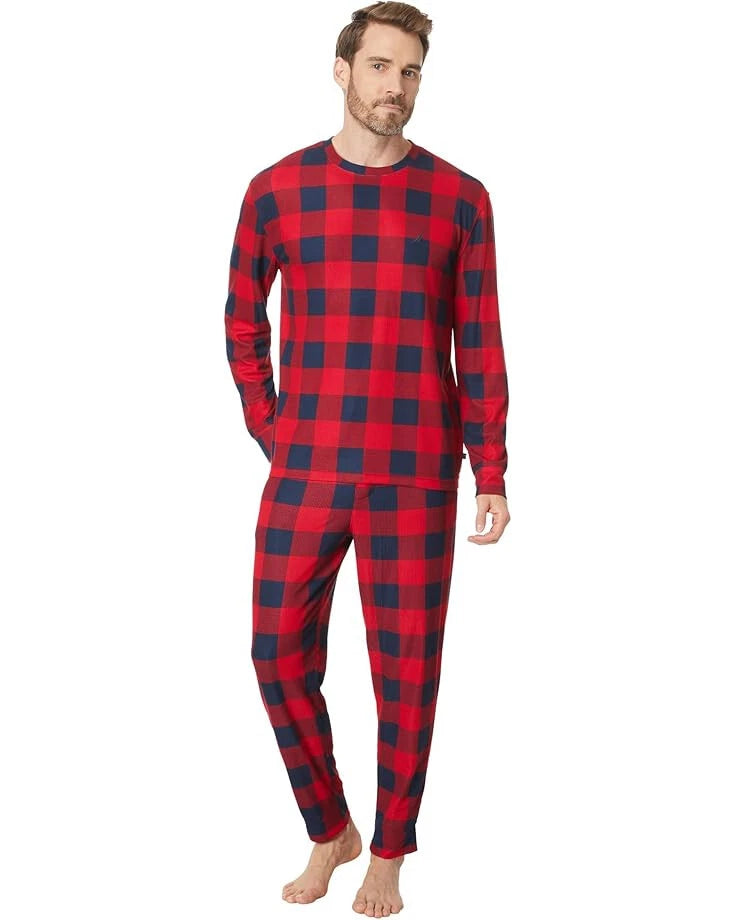 Nautica Men's Waffle Buffalo Plaid Pajama Pants Set, Nautica Red, XL