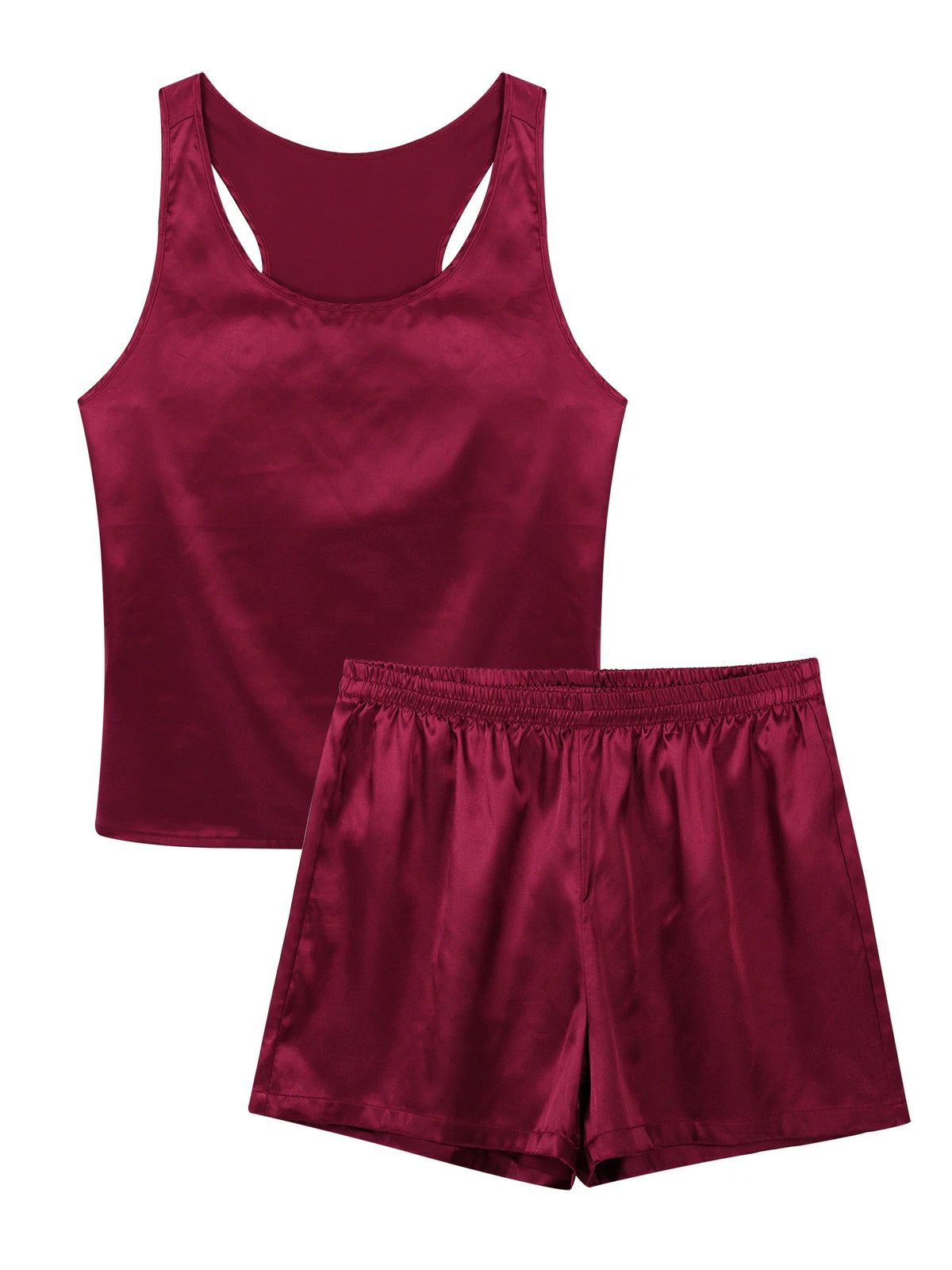 Mens Pajama Set Silky Satin Sleepwear Smooth Tank Top and Shorts 2 Pieces Set