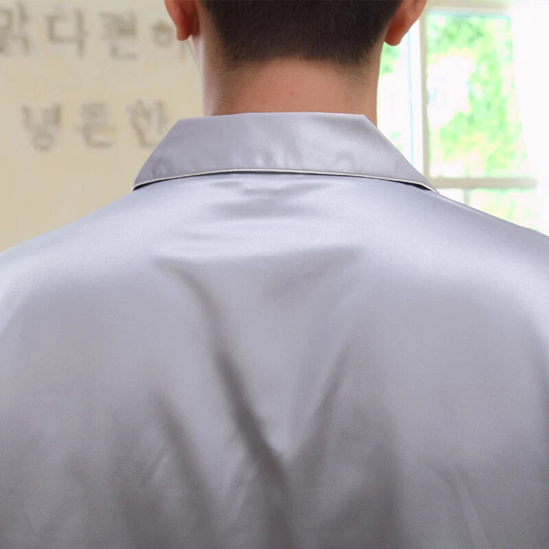 NWT 2PCS Mens Silk Satin Pajamas Sleepwear Pyjamas PJS Long Sleeve M038 M L