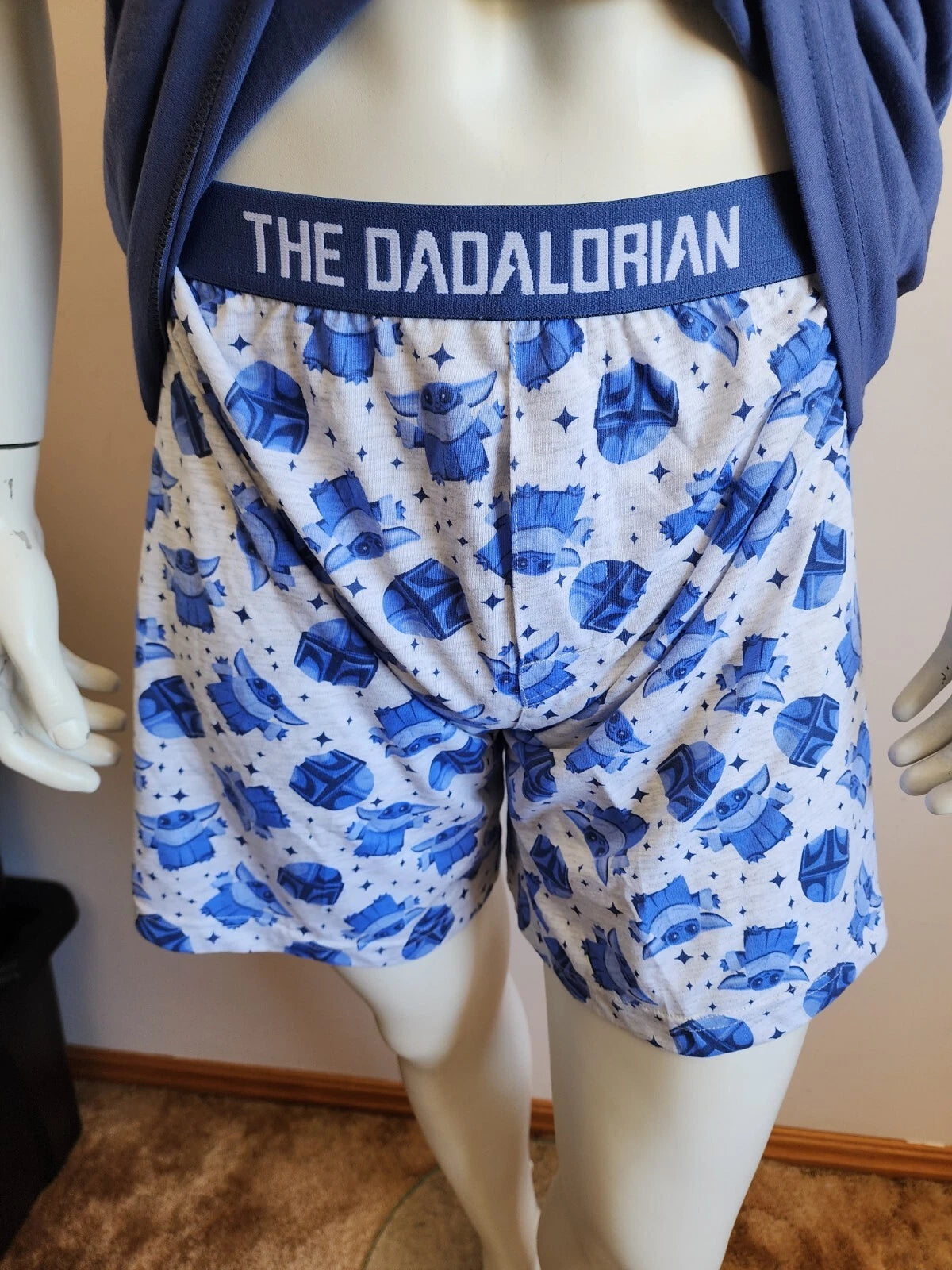 Star Wars Mens Mandalorian Blue Grey Printed 2 Piece Pyjama Set Size S New