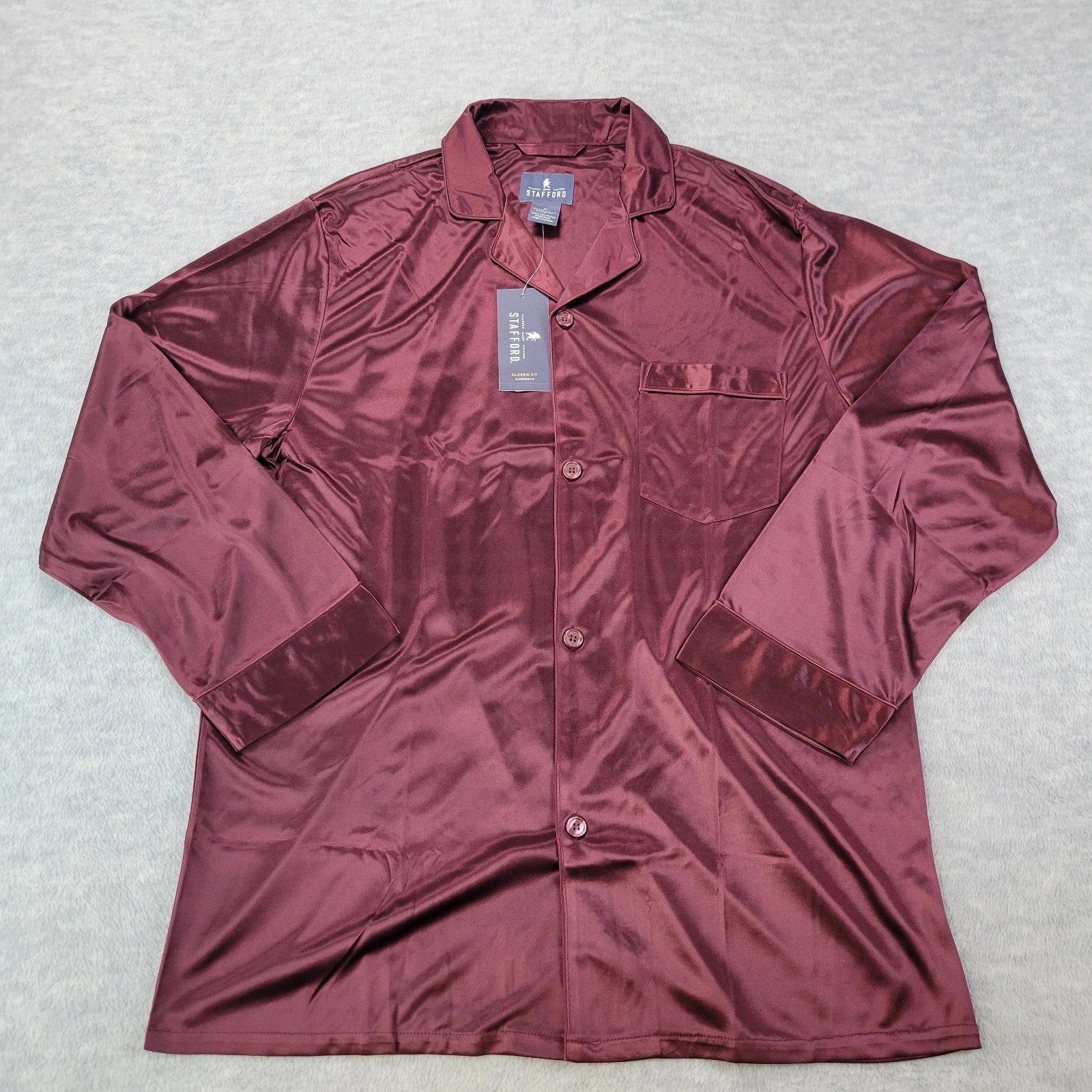 Stafford Pajama Set Satin Madeira Wine Sleepwear L/S Shirt & Pants Mens M NWT
