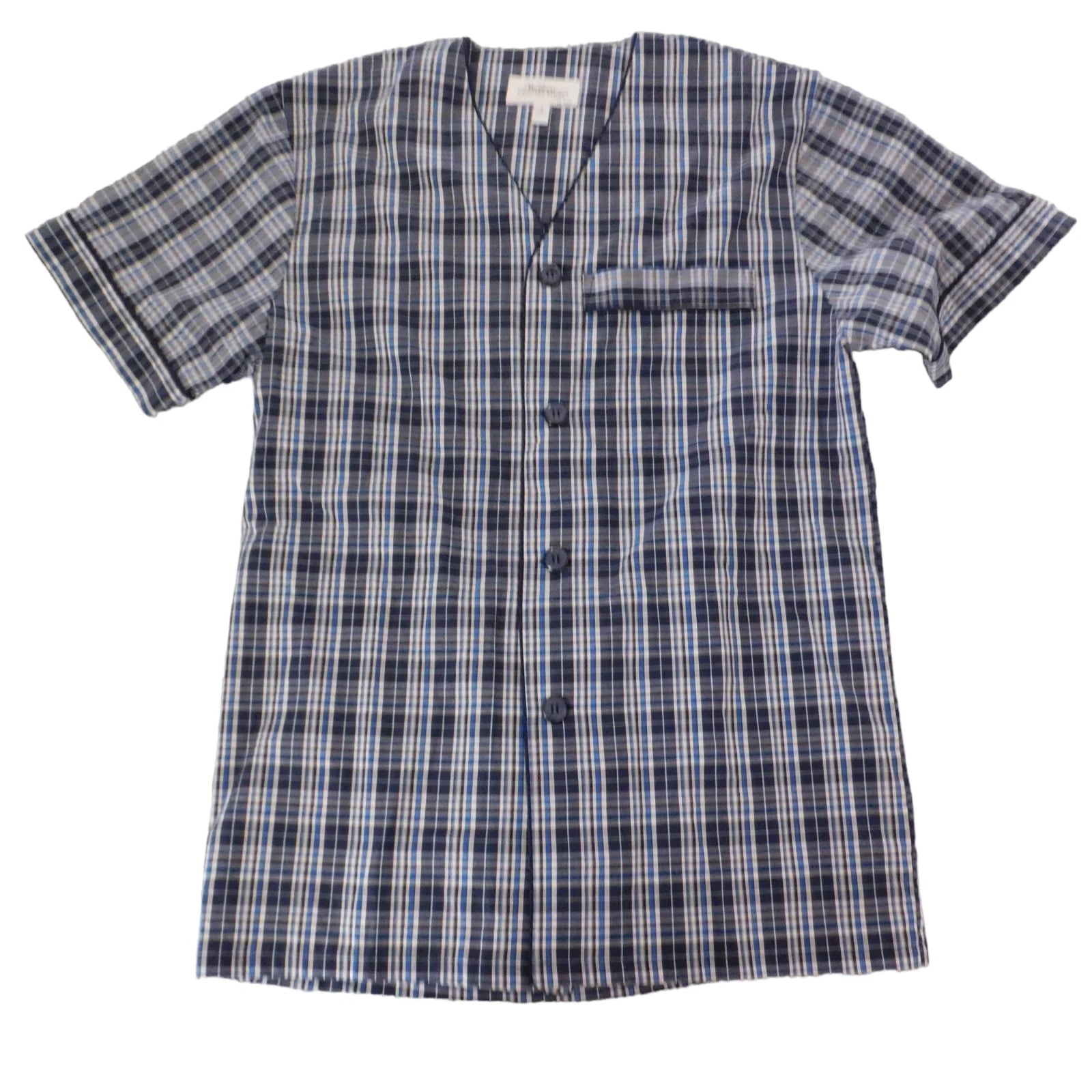 NEW Mens Cotton Pajamas Short Sleeve Shorts Blue Plaid Button Front Size Small