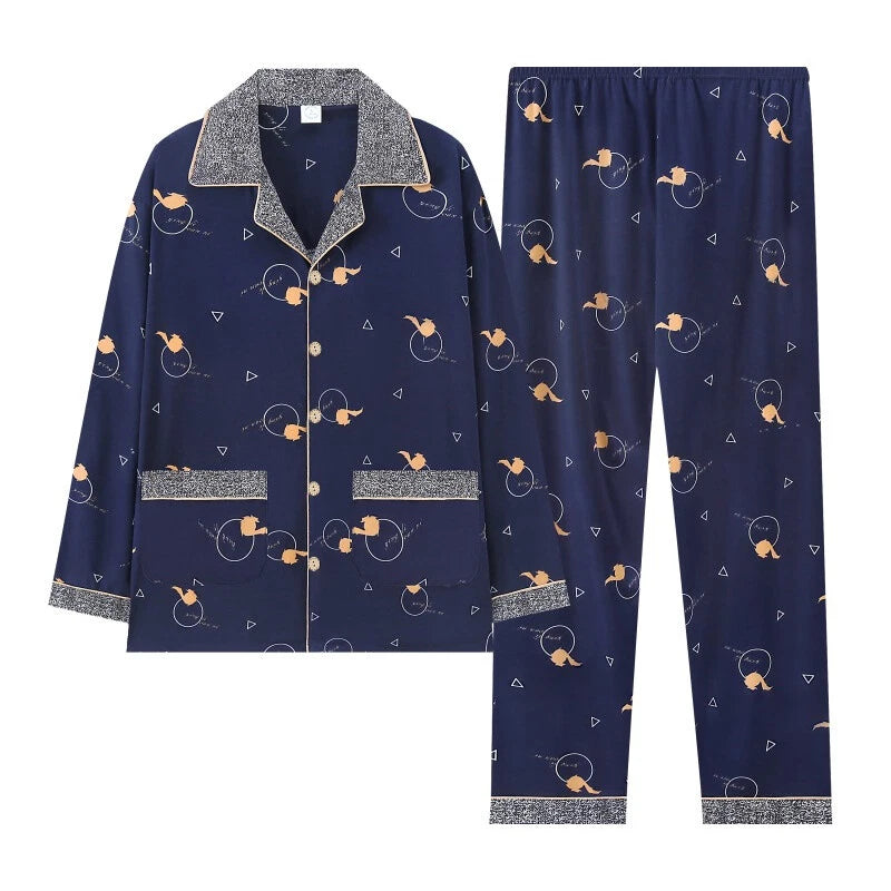 Men's Pajama Set, Long Sleeve Cotton Top + Pants Breathable Cozy Loungewear