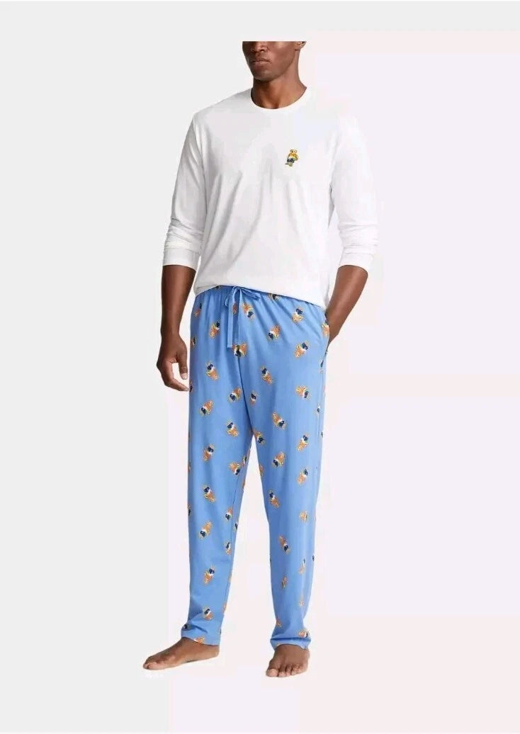 Polo Ralph Lauren Mens Polo Bear Light Blue Cotton Pajama Sleep Set NWT Sz M