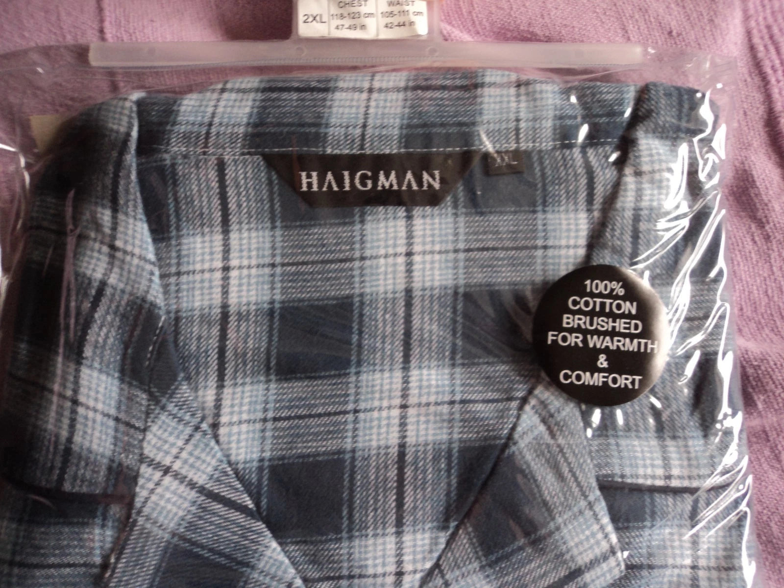Men's 2XL blue checked, brushed cotton pyjamas