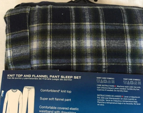 NWT Men's Hanes Long Sleeve Crew Top - Flannel Pant - Set Pajamas PJs Red / Gray