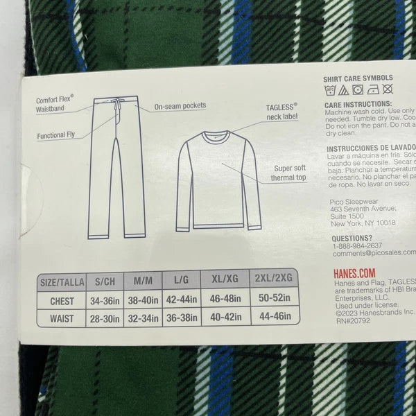 S Hanes Originals Men's 2 Pc Plaid Comfort Fleece Sleep Pajama Set Black SMALL