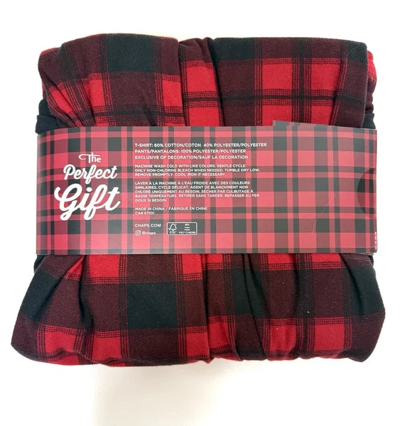 MEN'S CHAPS PAJAMA SET RED BLACK BLUE GRAY PLAID DRAWSTRING 2 POCKETS - SIZE L