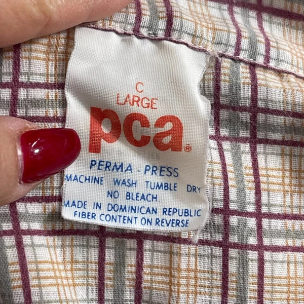 VTG PCA Perma Press Men's 2 Piece Pajama Set Sz L Top Bottom Plaid Grandpa Comfy