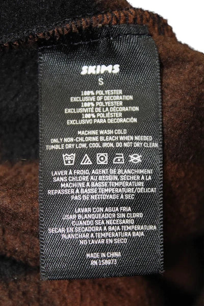 Skims Mens Checkered Collared Long Sleeve Button Up Pajama Set Brown Size S