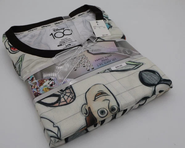 Men's Disney 100 Character Mash Up 2pc Matching Family Pajama Set - White Large