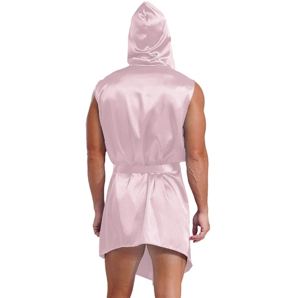 Mens Homewear Lace Up Pajama Robe With Belt Satin Nightwear Hot Spring Outfits