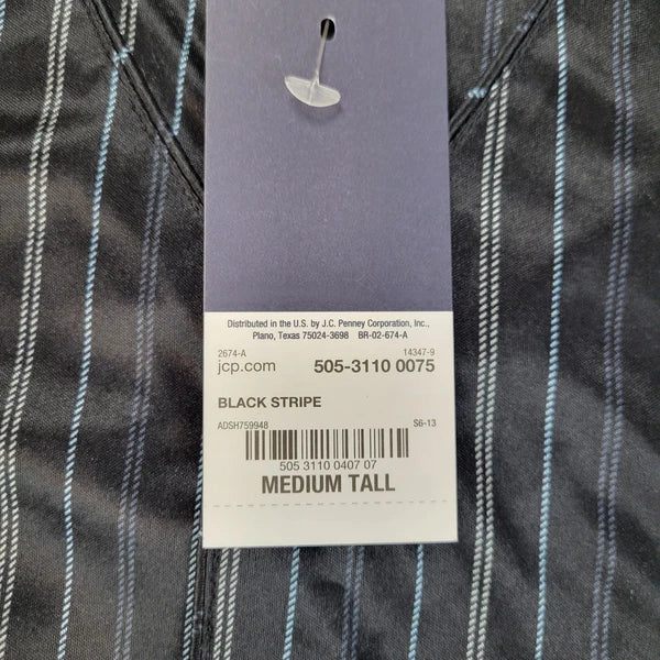 Stafford Pajama Set Satin Black Stripe Sleepwear S/S Shirt & Shorts Mens MT NWT