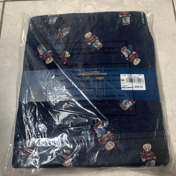 NEW Ralph Lauren Polo Mens XL Pajama Set Teddy Bear Black Cotton Long Sleeve RL