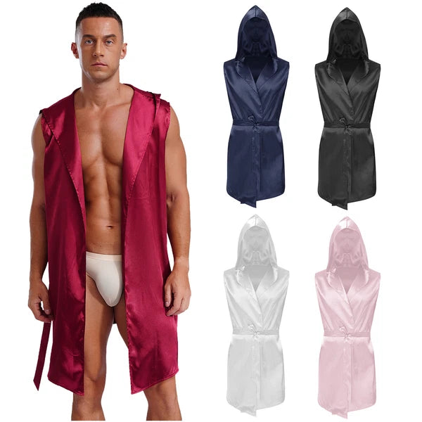 Mens Homewear Lace Up Pajama Robe With Belt Satin Nightwear Hot Spring Outfits